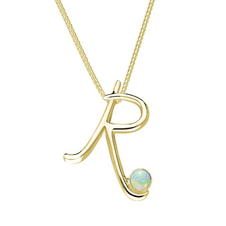 18ct Yellow Gold Opal Love Letters Initial R Necklace - Yellow Gold