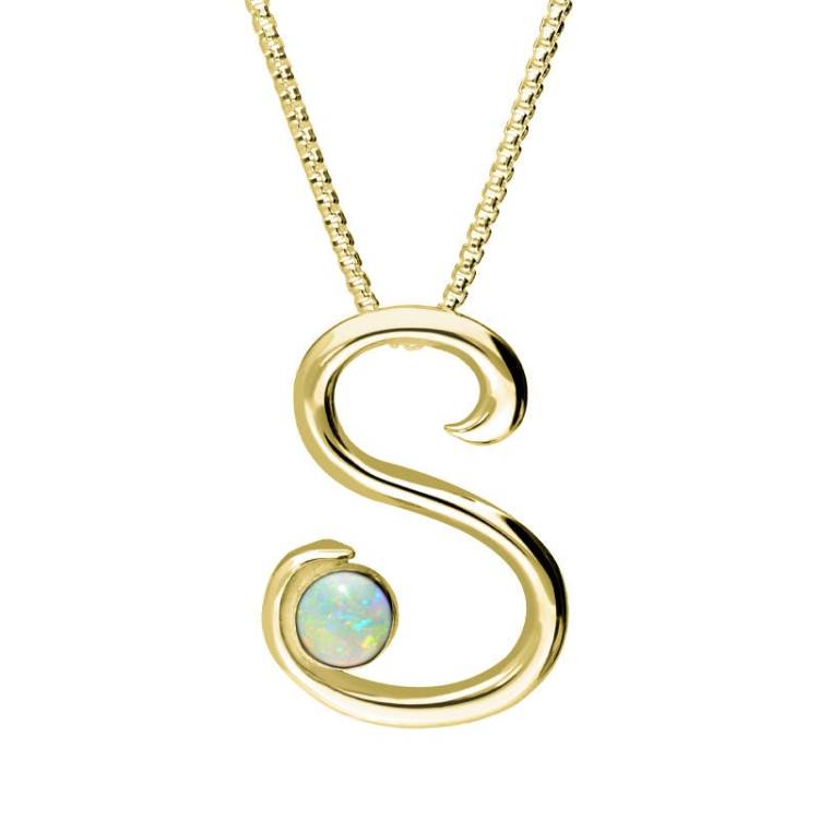 18ct Yellow Gold Opal Love Letters Initial S Necklace - Yellow Gold
