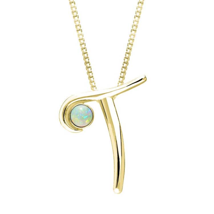18ct Yellow Gold Opal Love Letters Initial T Necklace - Yellow Gold