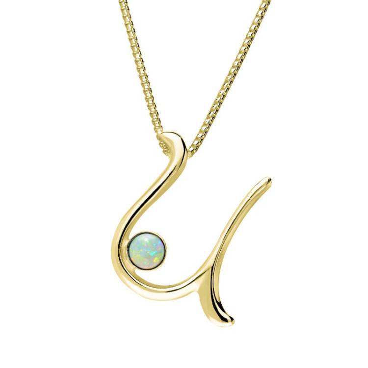 18ct Yellow Gold Opal Love Letters Initial U Necklace - Yellow Gold