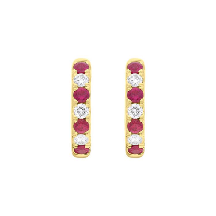 18ct Yellow Gold Ruby Diamond 13.5mm Hoop Earrings