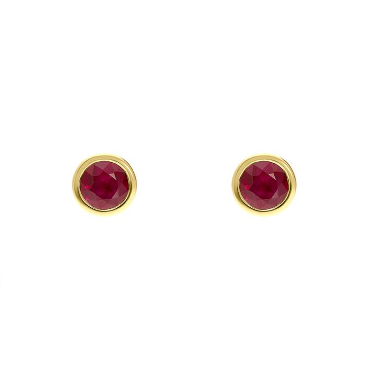 18ct Yellow Gold Ruby Round Martini Stud Earrings - Yellow Gold