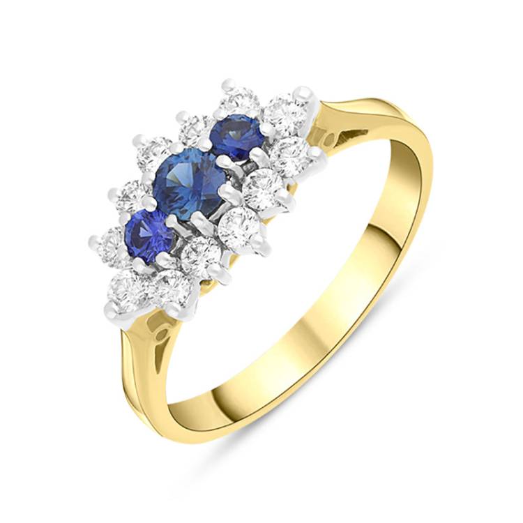 18ct Yellow Gold Sapphire Diamond Brilliant Cut Cluster Ring - Yellow Gold