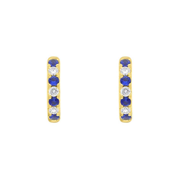 18ct Yellow Gold Sapphire Diamond Seven Stone Hoop Earrings