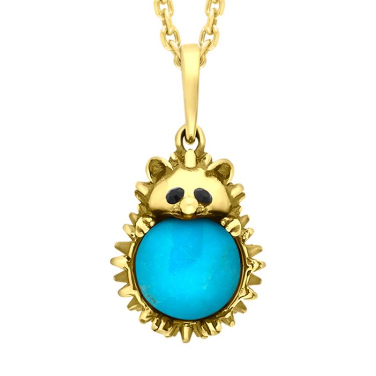 18ct Yellow Gold Turquoise Large Hedgehog Necklace