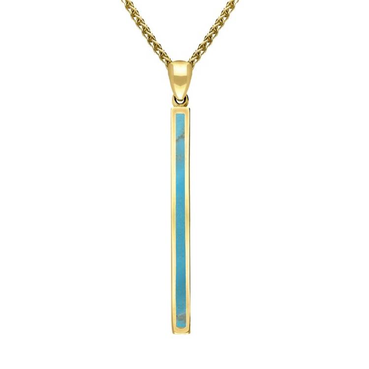 18ct Yellow Gold Turquoise Long Slim Oblong Necklace