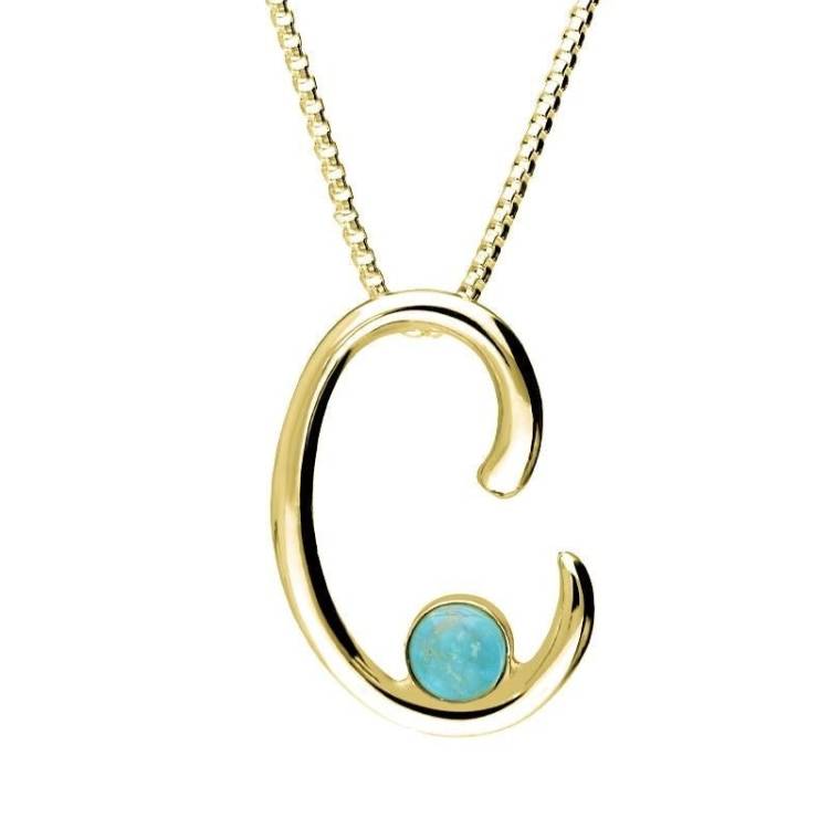18ct Yellow Gold Turquoise Love Letters Initial C Necklace - Yellow Gold