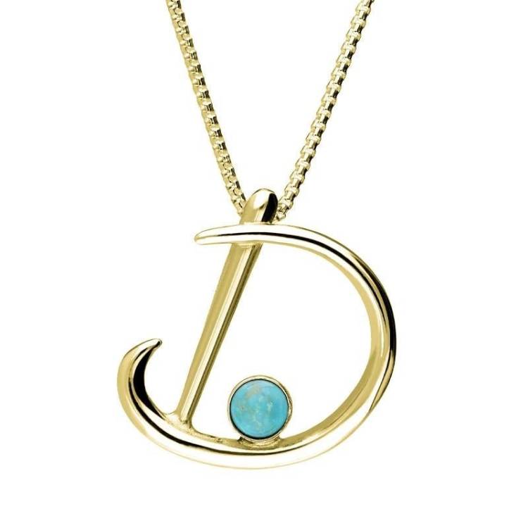18ct Yellow Gold Turquoise Love Letters Initial D Necklace - Yellow Gold