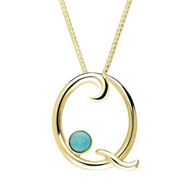 18ct Yellow Gold Turquoise Love Letters Initial Q Necklace - Yellow Gold