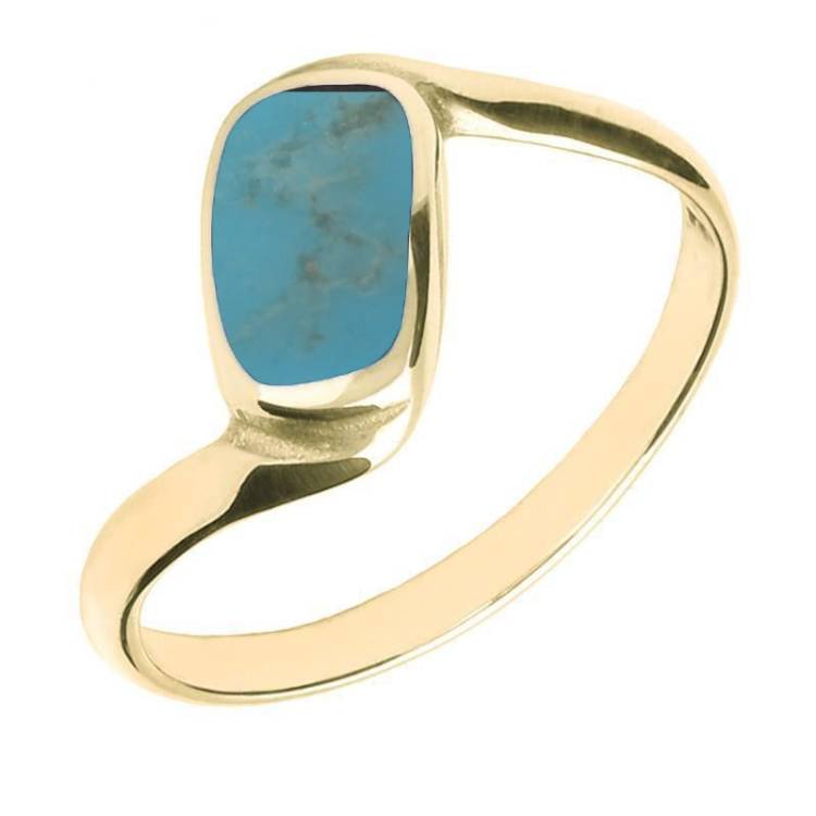 18ct Yellow Gold Turquoise Oblong Twist Ring - Yellow Gold