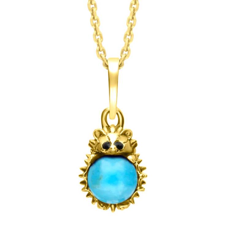 18ct Yellow Gold Turquoise Tiny Hedgehog Necklace - Yellow Gold