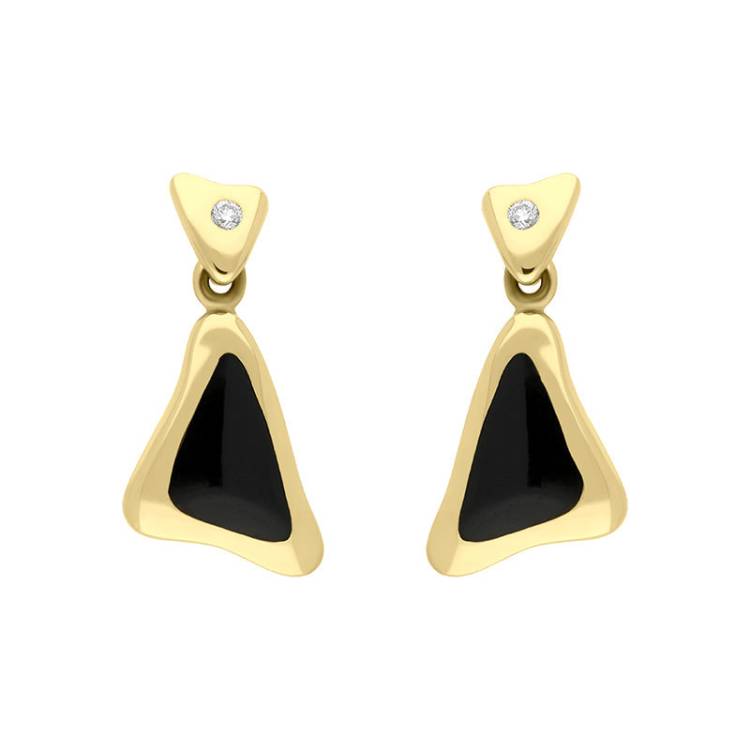 18ct Yellow Gold Whitby Jet 0.06ct Diamond Set Drop Earrings D - Gold