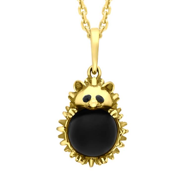18ct Yellow Gold Whitby Jet Medium Hedgehog Necklace