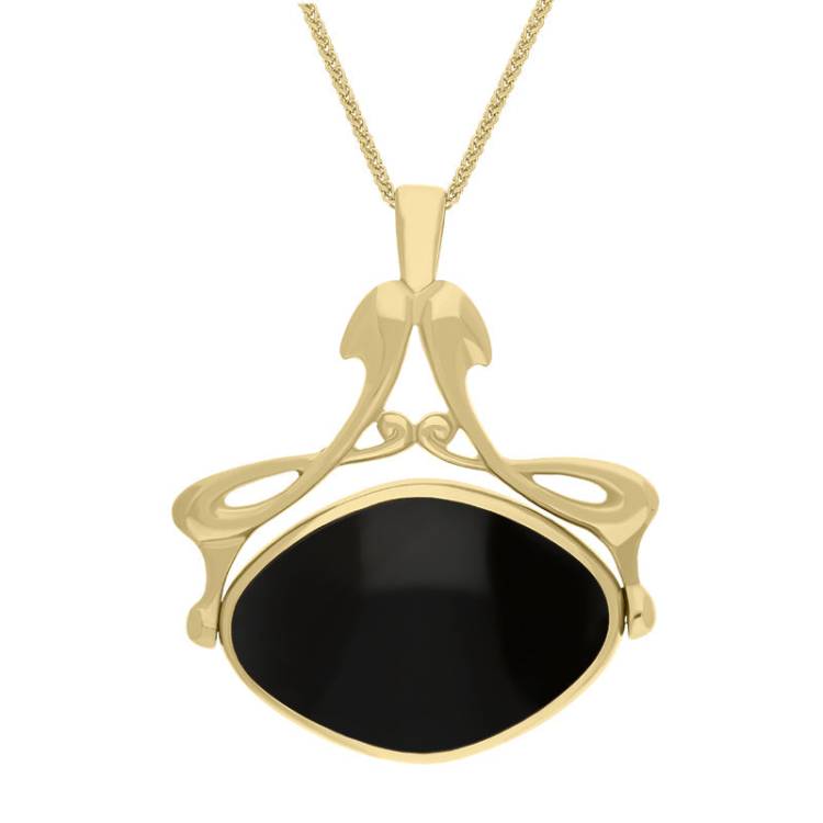 18ct Yellow Gold Whitby Jet Blue John Bell Diamond Swivel Fob Necklace - Gold