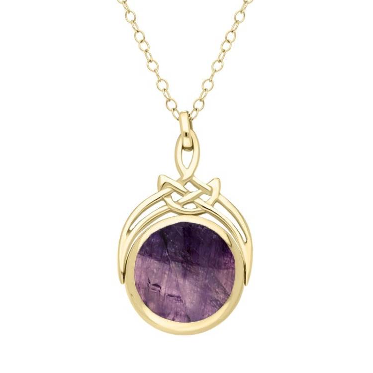 18ct Yellow Gold Whitby Jet Blue John Round Swivel Fob Necklace - Gold