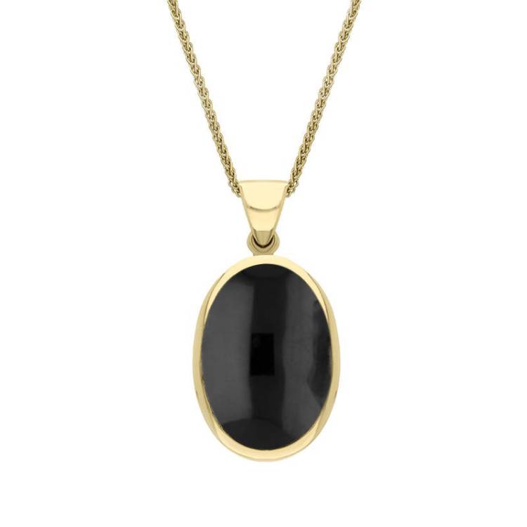 18ct Yellow Gold Whitby Jet Blue John Small Double Sided Fob Necklace