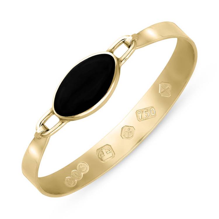 18ct Yellow Gold Whitby Jet Hallmark Wide Oval Bangle - Gold