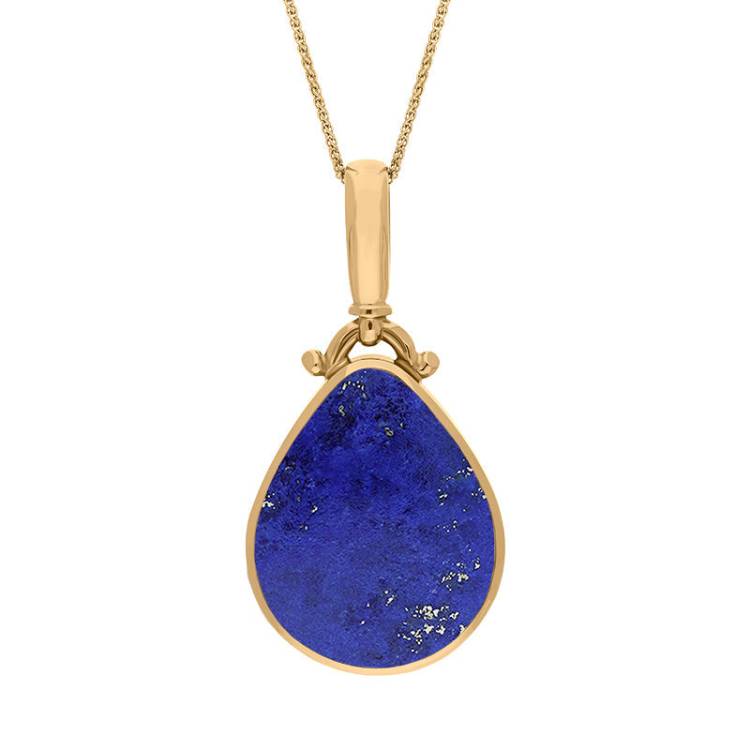 18ct Yellow Gold Whitby Jet Lapis Lazuli Double Sided Pear Fob Necklace - Yellow Gold