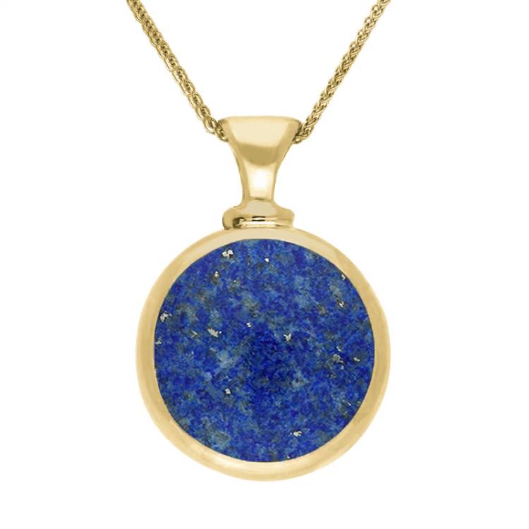 18ct Yellow Gold Whitby Jet Lapis Lazuli Double Sided Round Dinky Fob Necklace - Yellow Gold