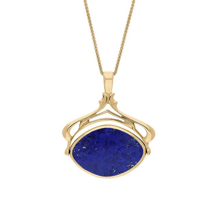 18ct Yellow Gold Whitby Jet Lapis Lazuli Marquise Swivel Fob Necklace - Gold