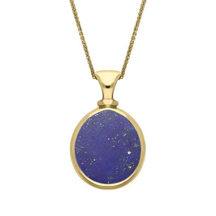 18ct Yellow Gold Whitby Jet Lapis Lazuli Small Double Sided Pear Fob Necklace