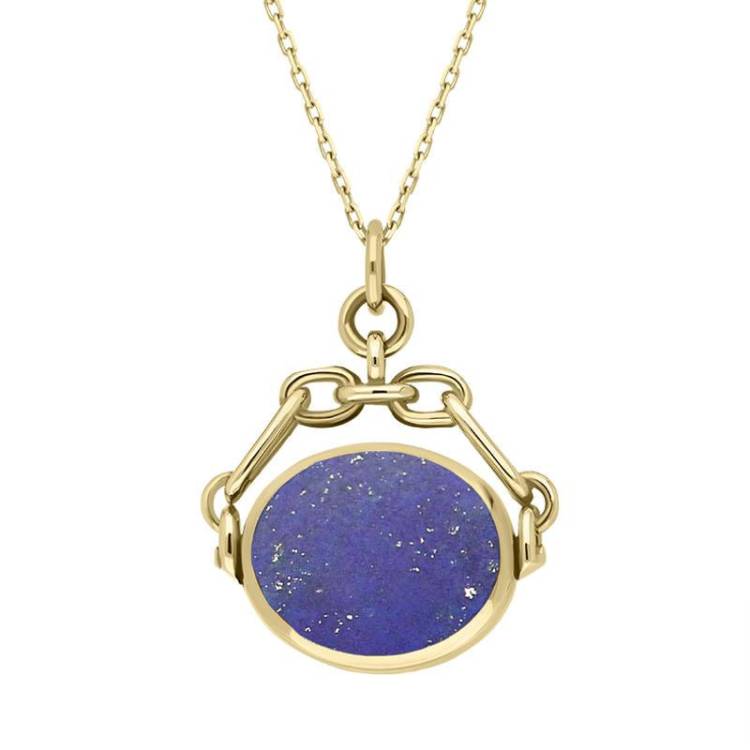 18ct Yellow Gold Whitby Jet Lapis Lazuli Double Sided Swivel Fob Necklace - Yellow Gold