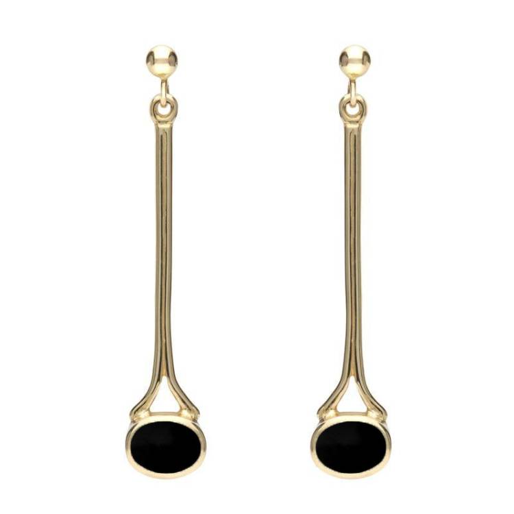 18ct Yellow Gold Whitby Jet Long Drop Earrings - Yellow Gold