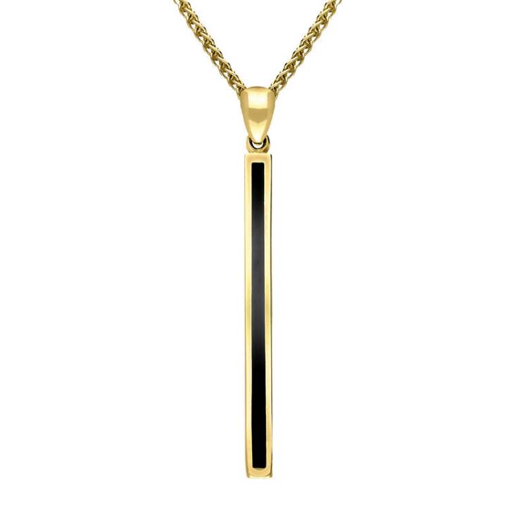 18ct Yellow Gold Whitby Jet Long Slim Oblong Necklace