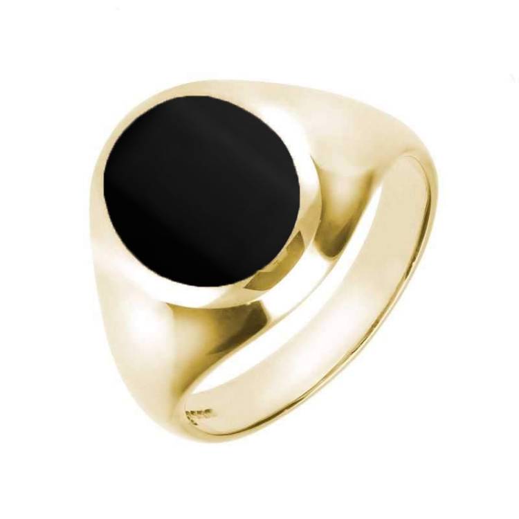 18ct Yellow Gold Whitby Jet Medium Oval Signet Ring - Yellow Gold