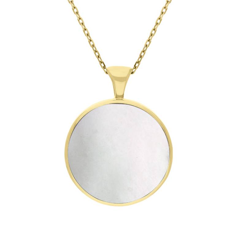 18ct Yellow Gold Whitby Jet Mother Of Pearl Double Sided Round Fob Necklace - Yellow Gold