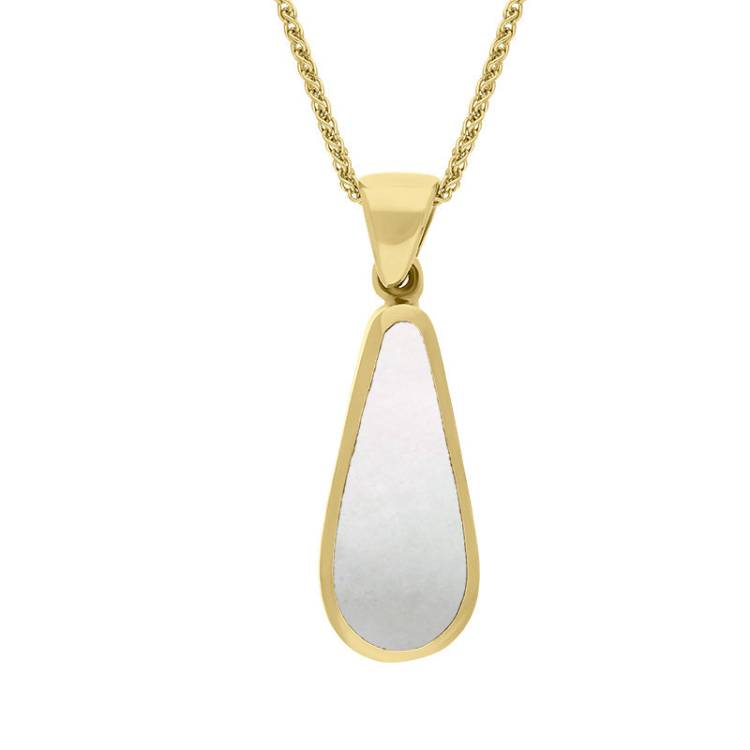 18ct Yellow Gold Whitby Jet Mother Of Pearl Double Sided Pear Cut Fob Necklace - Yellow Gold