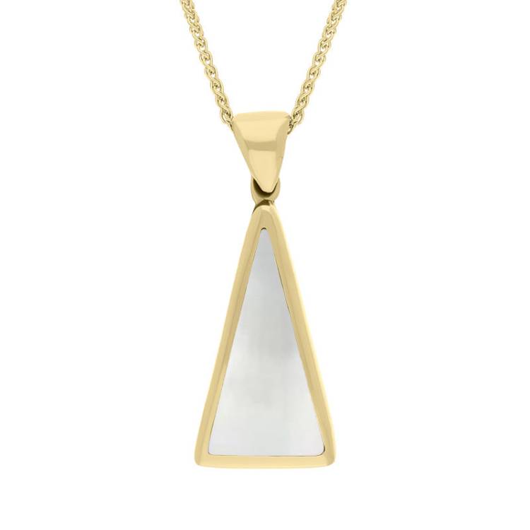 18ct Yellow Gold Whitby Jet Mother Of Pearl Double Sided Triangular Fob Necklace - Yellow Gold