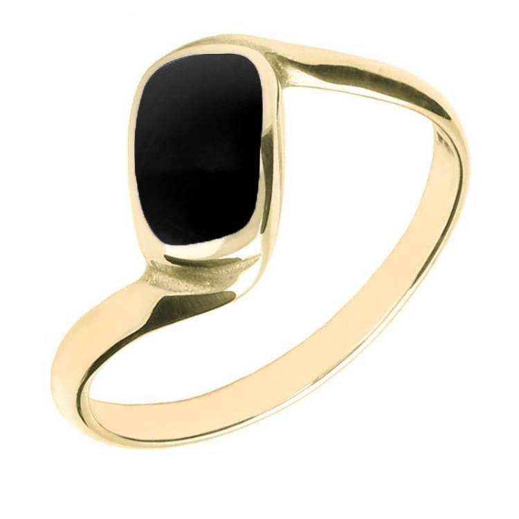 18ct Yellow Gold Whitby Jet Oblong Twist Ring - Yellow Gold