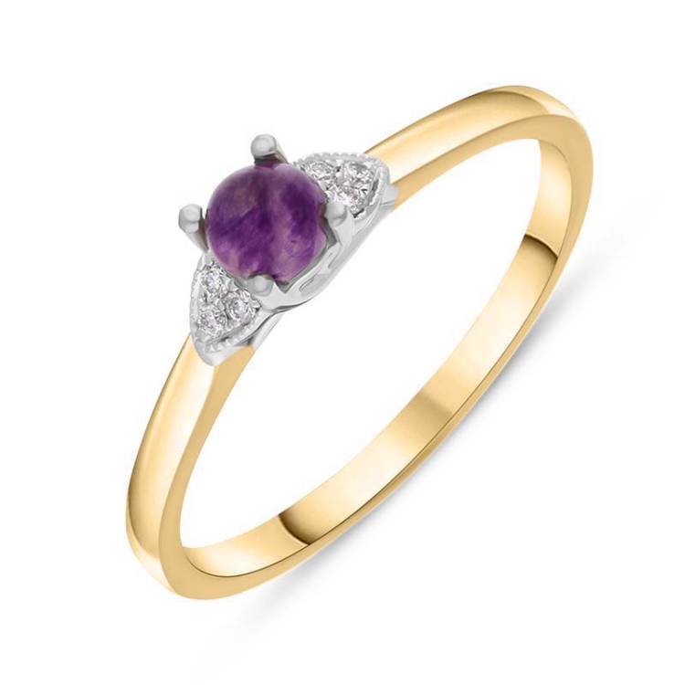 18ct Yellow White Gold Blue John Diamond 0.04ct Round Claw Set Ring - J