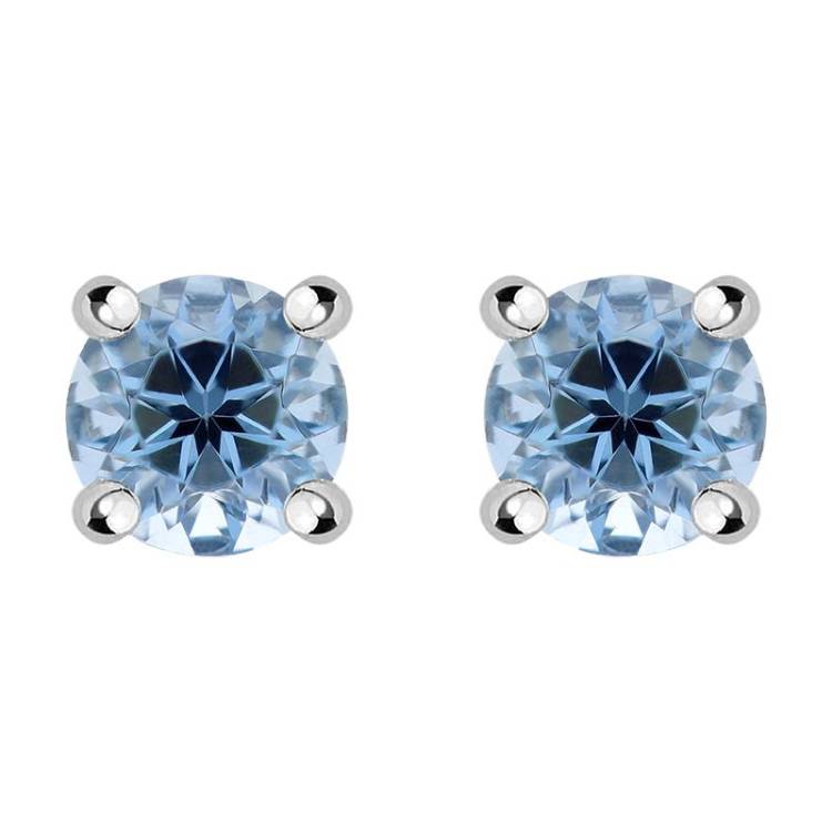 18ct Yellow and White Gold Aquamarine Round Stud Earrings - Gold