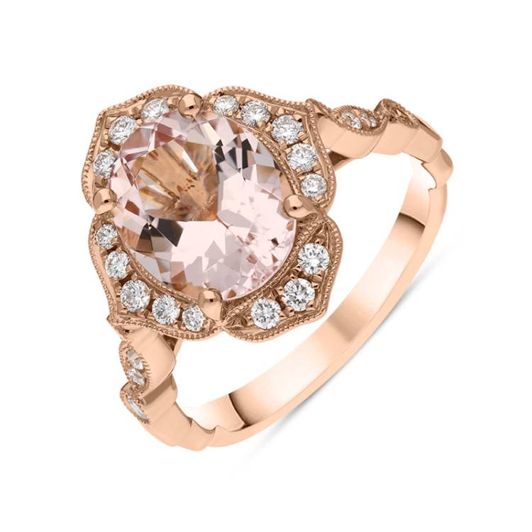 18ct Rose Gold 2.66ct Morganite Diamond Cluster Ring - Option1 Value Rose Gold