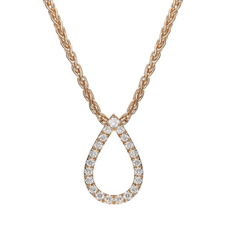 18ct Rose Gold Diamond Pave Set Pear Necklace