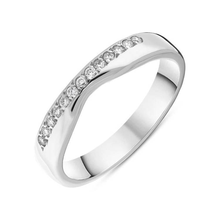 18ct White Gold 0.10ct Diamond Dipped Centre Wedding Half Eternity Ring D - M