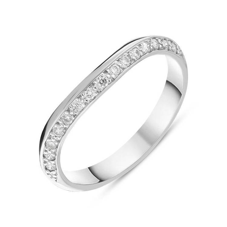 18ct White Gold 0.15ct Diamond 3mm Shaped Wedding Ring D - L