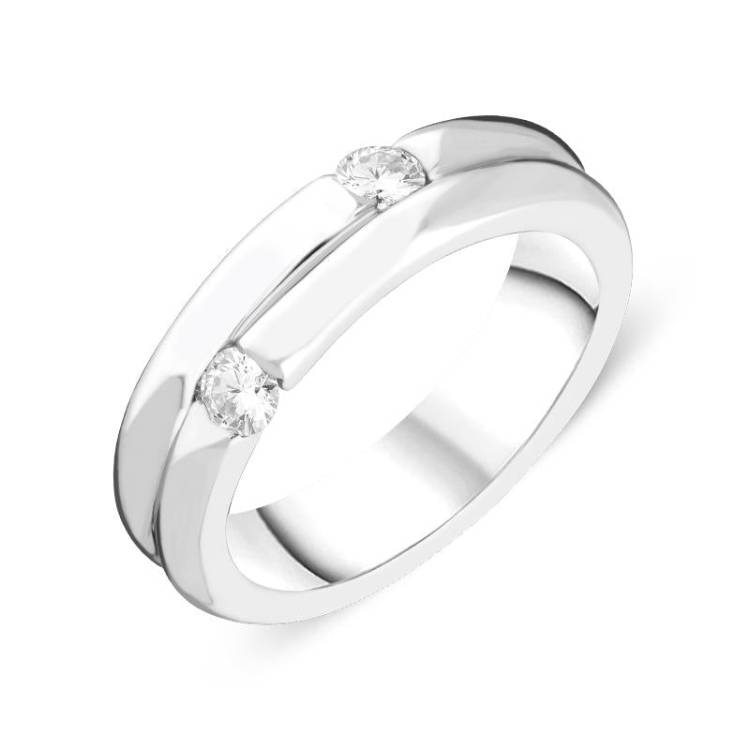 18ct White Gold 0.26ct Diamond Double Band Ring - L