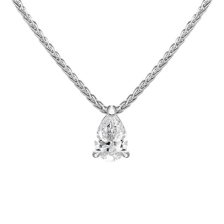 18ct White Gold 0.40ct Diamond Solitaire Pear Necklace