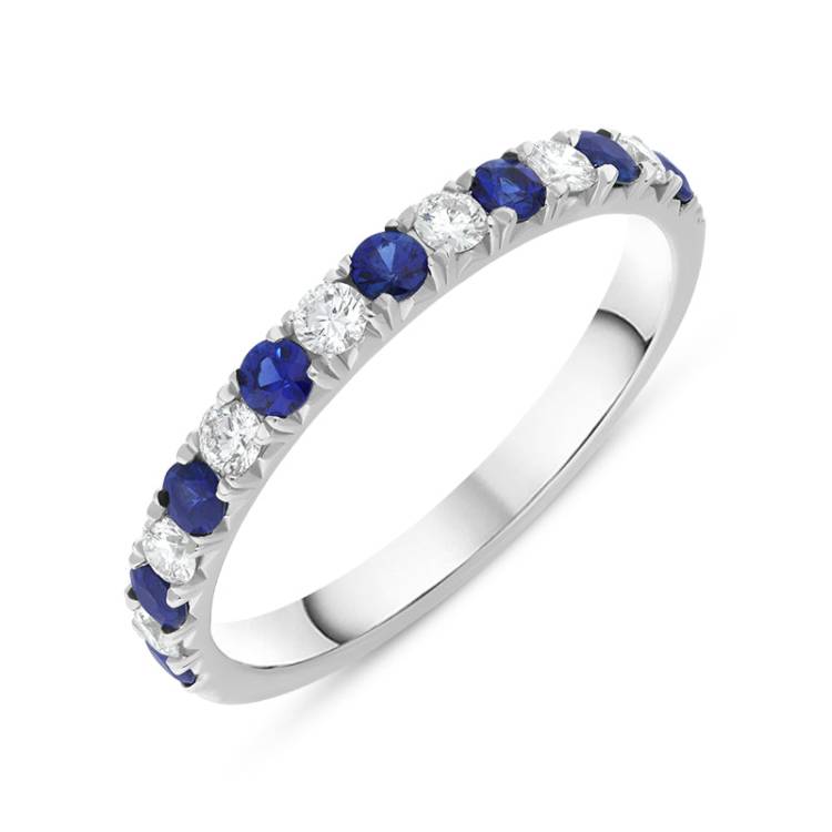 18ct White Gold 0.37ct Sapphire Diamond Half Eternity Ring - L
