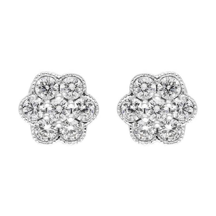 18ct White Gold 0.48ct Diamond Flower Cluster Stud Earrings