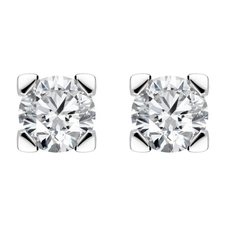 18ct White Gold 0.50ct Diamond Claw Set Solitaire Stud Earrings - White Gold