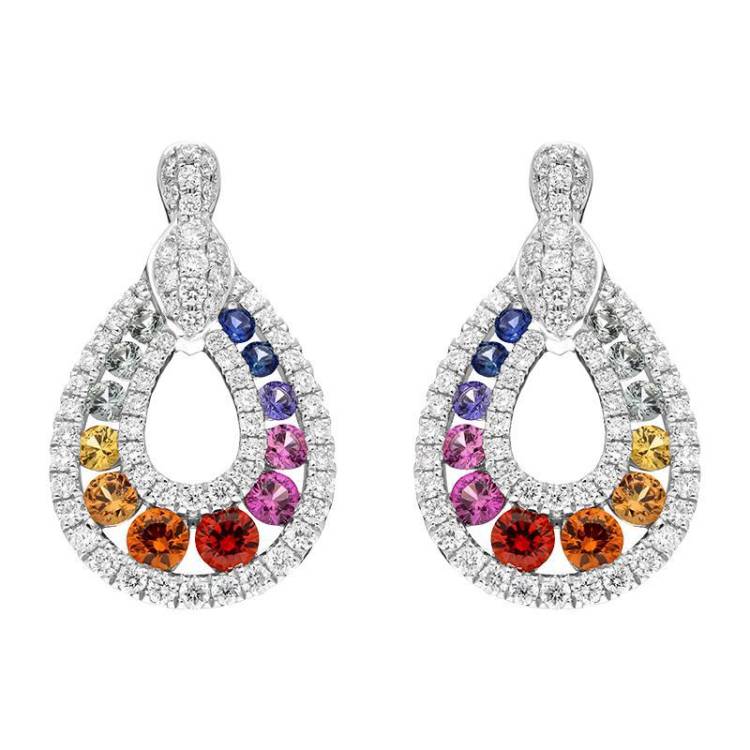 18ct White Gold 0.52ct Mixed Sapphire 0.81ct Diamond Open Pear Drop Earrings - Option1 Value White Gold