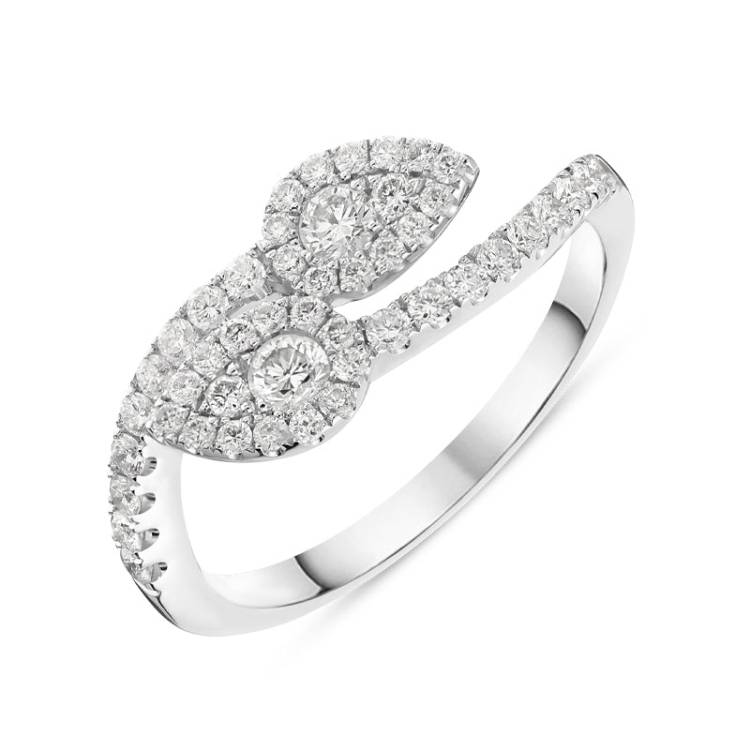 18ct White Gold 0.59ct Diamond Twist Leaf Ring D - O