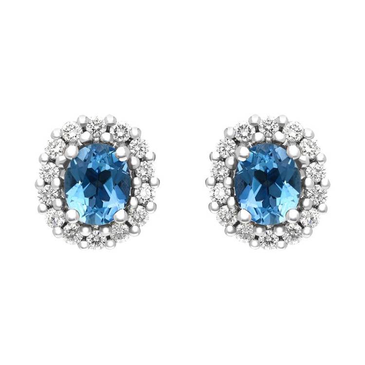 18ct White and Yellow Gold 0.66ct Aquamarine Diamond Oval Cluster Stud Earrings - Option1 Value White Gold