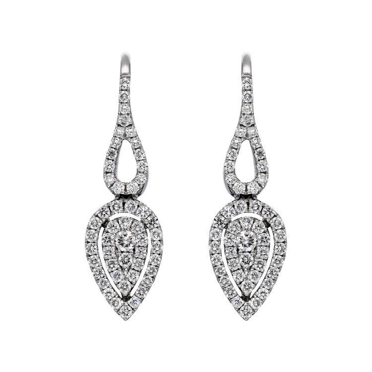 18ct White Gold 0.69ct Diamond Pave Set Leaf Drop Earrings D - Option1 Value White Gold
