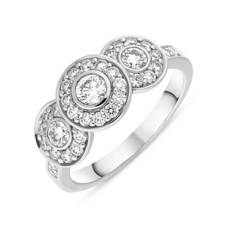 18ct White Gold 0.82ct Diamond Triple Round Shoulder Ring - M