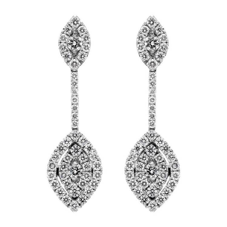 18ct White Gold 0.88ct Diamond Marquise Drop Earrings